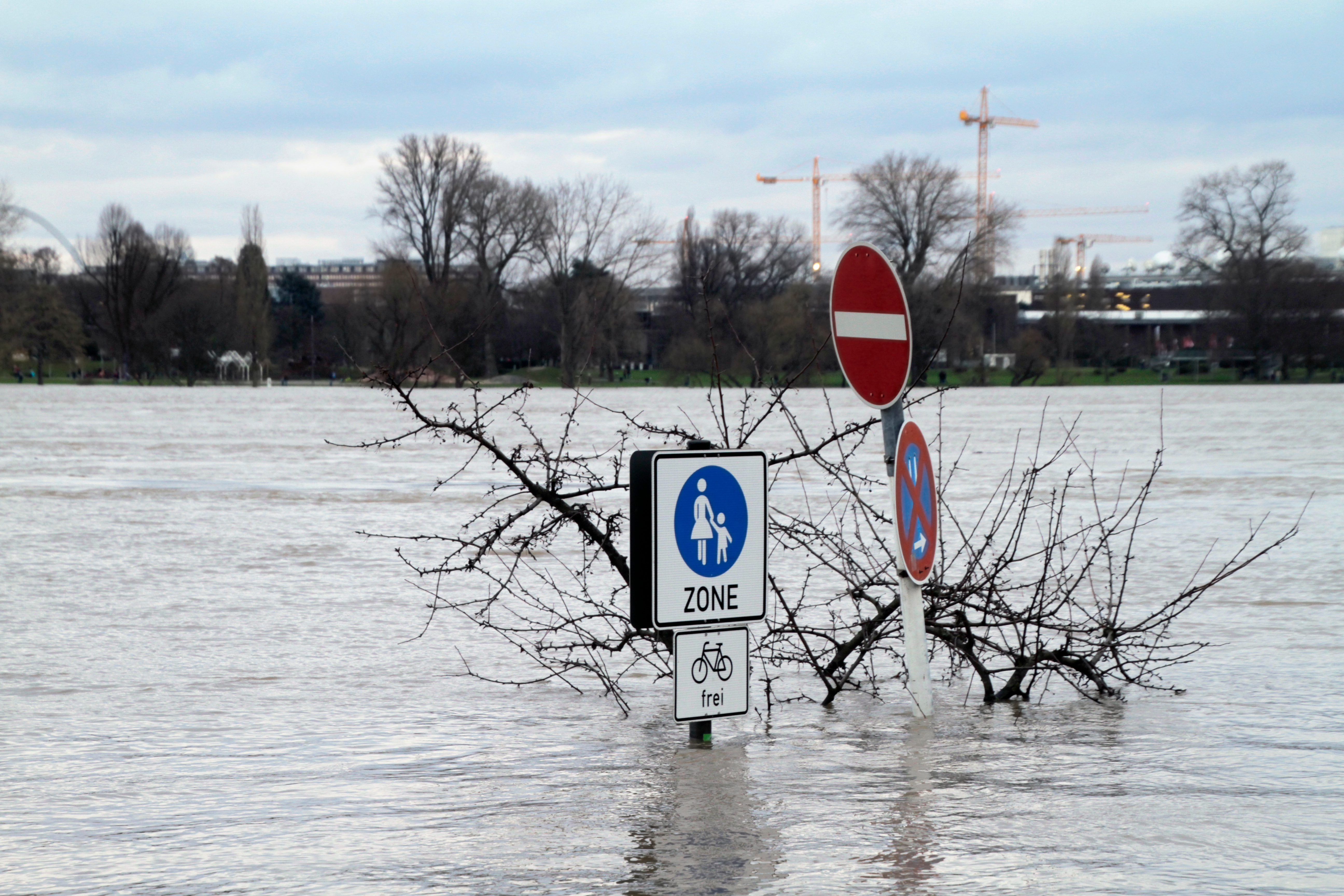 Flooded pedestrian zone in Europe Flooded pedestrian zone in Europe