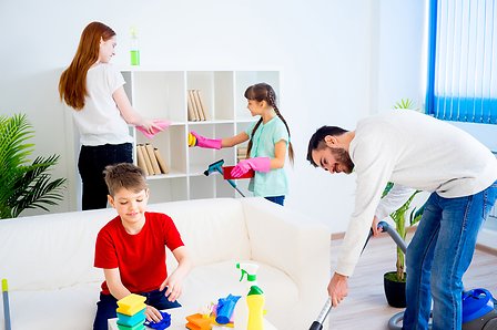Family cleaning house
