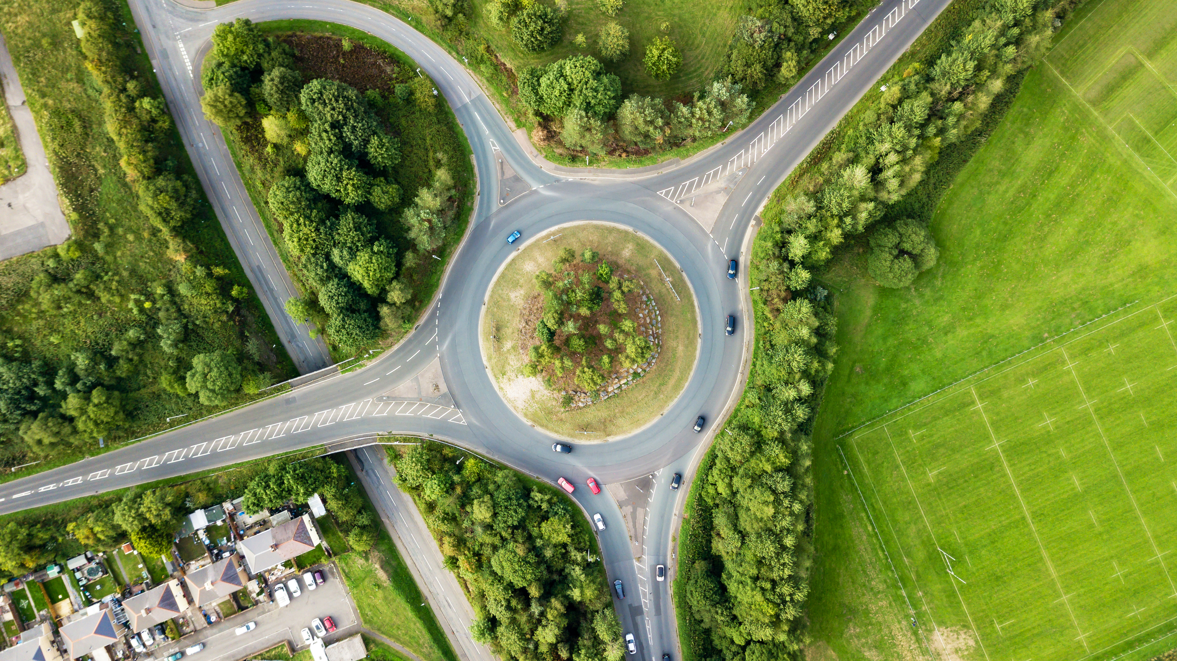 Top down aerial view of a traffic roundabout Top down aerial view of a traffic roundabout