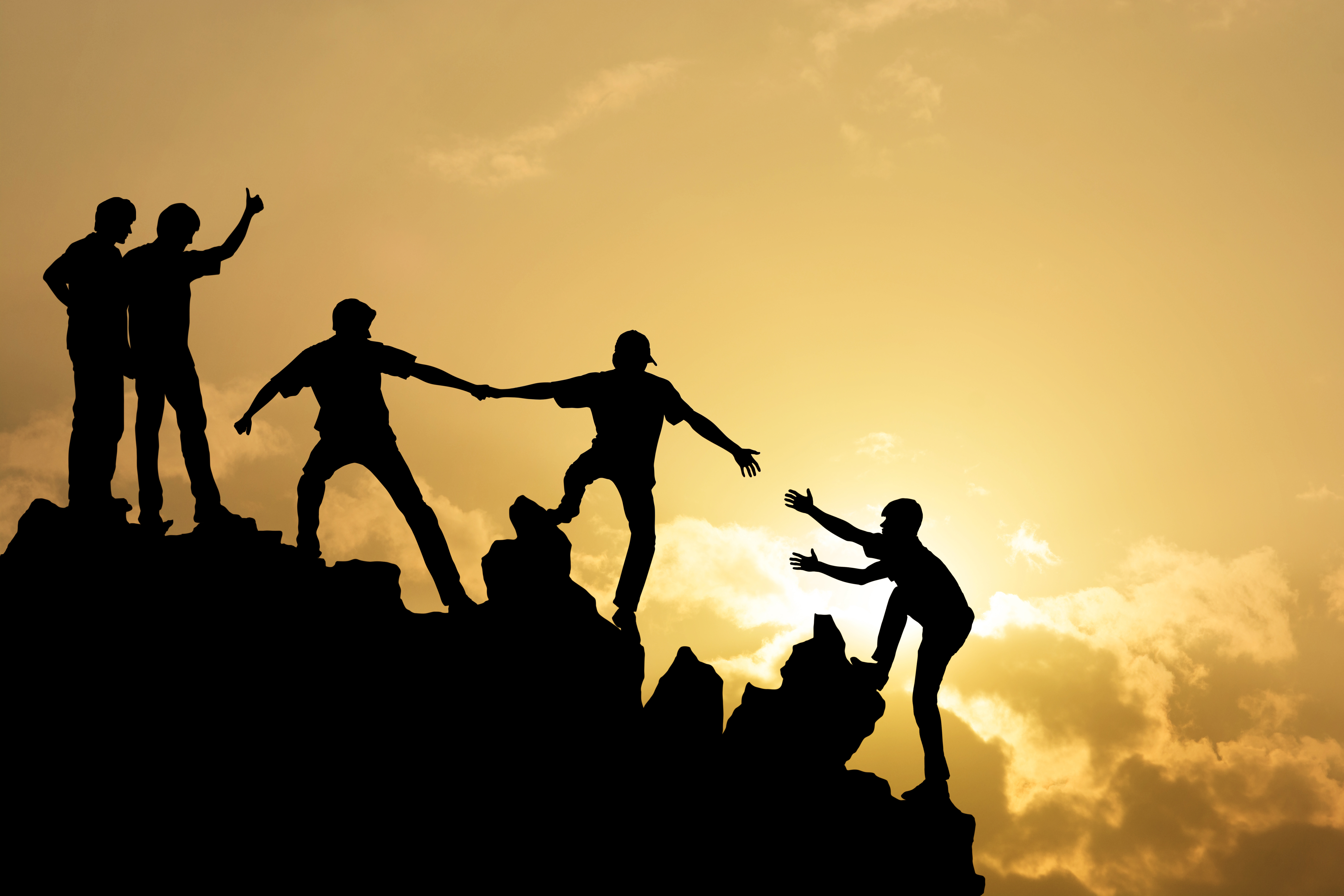 Team of people work on peak mountain climbing Team of people work on peak mountain climbing